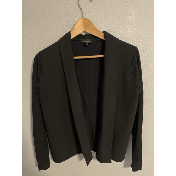 Ted Baker London Womens Open Front Cardigan Blazer Size 2 Black Modern Career - Picture 1 of 7
